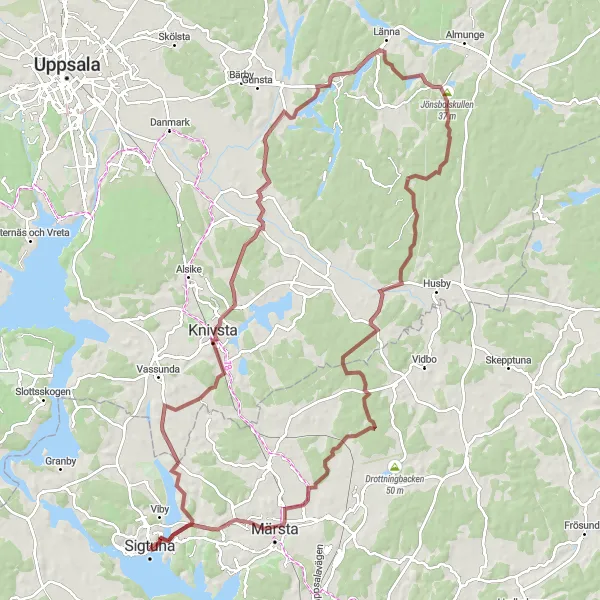 Map miniature of "Sigtuna Gravel Adventure" cycling inspiration in Stockholm, Sweden. Generated by Tarmacs.app cycling route planner