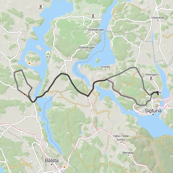 Map miniature of "Short Road Loop to S:t Olofs kyrkoruin" cycling inspiration in Stockholm, Sweden. Generated by Tarmacs.app cycling route planner