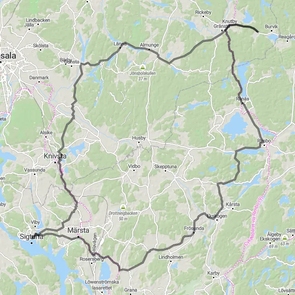 Map miniature of "Sigtuna Loop Adventure" cycling inspiration in Stockholm, Sweden. Generated by Tarmacs.app cycling route planner