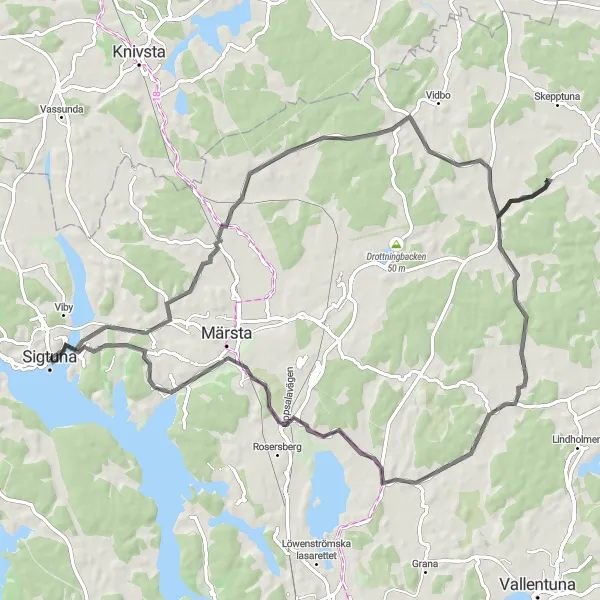 Map miniature of "Sigtuna to Sankt Pers kyrka Loop" cycling inspiration in Stockholm, Sweden. Generated by Tarmacs.app cycling route planner
