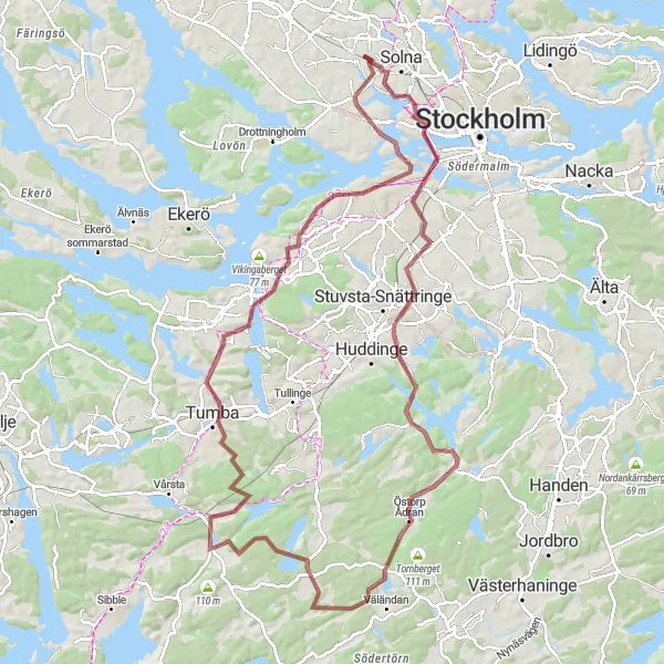 Map miniature of "Kungsholmen Gravel Adventure" cycling inspiration in Stockholm, Sweden. Generated by Tarmacs.app cycling route planner