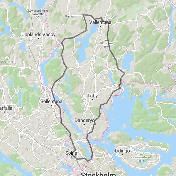 Map miniature of "Palatial Ride to Solna" cycling inspiration in Stockholm, Sweden. Generated by Tarmacs.app cycling route planner