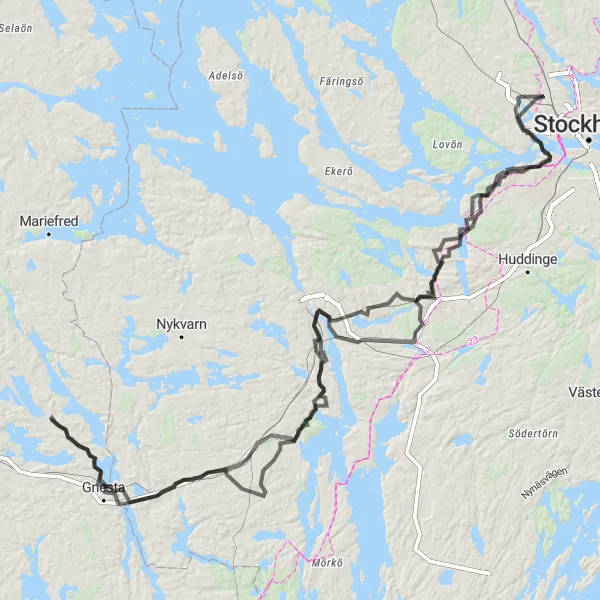 Kartminiatyr av "Road Adventure: Upplev Breathtaking Views på denna 184 km långa cykelrutt" cykelinspiration i Stockholm, Sweden. Genererad av Tarmacs.app cykelruttplanerare