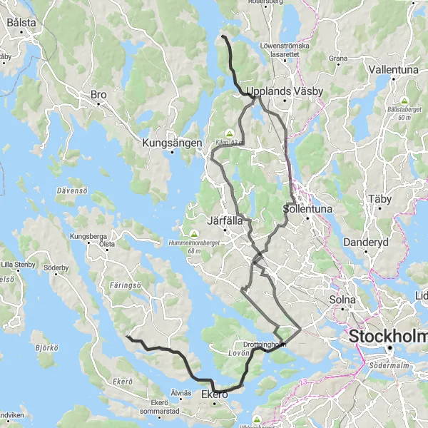 Map miniature of "The Norrviken Ride" cycling inspiration in Stockholm, Sweden. Generated by Tarmacs.app cycling route planner