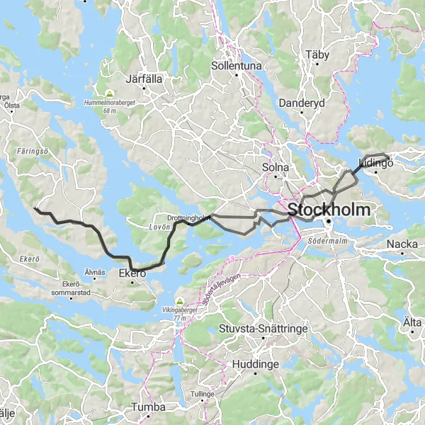 Kartminiatyr av "Naturupplevelser runt Stockholm" cykelinspiration i Stockholm, Sweden. Genererad av Tarmacs.app cykelruttplanerare