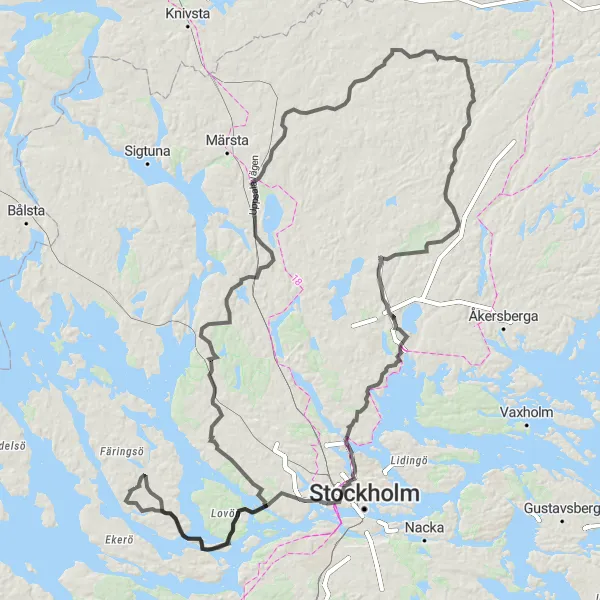 Map miniature of "Stenhamra to Arlanda Airport Loop" cycling inspiration in Stockholm, Sweden. Generated by Tarmacs.app cycling route planner