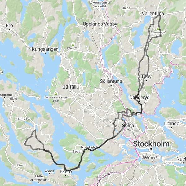 Kartminiatyr av "Historiska platser och vacker natur" cykelinspiration i Stockholm, Sweden. Genererad av Tarmacs.app cykelruttplanerare