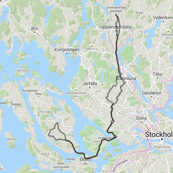 Map miniature of "The Väsby Circuit" cycling inspiration in Stockholm, Sweden. Generated by Tarmacs.app cycling route planner