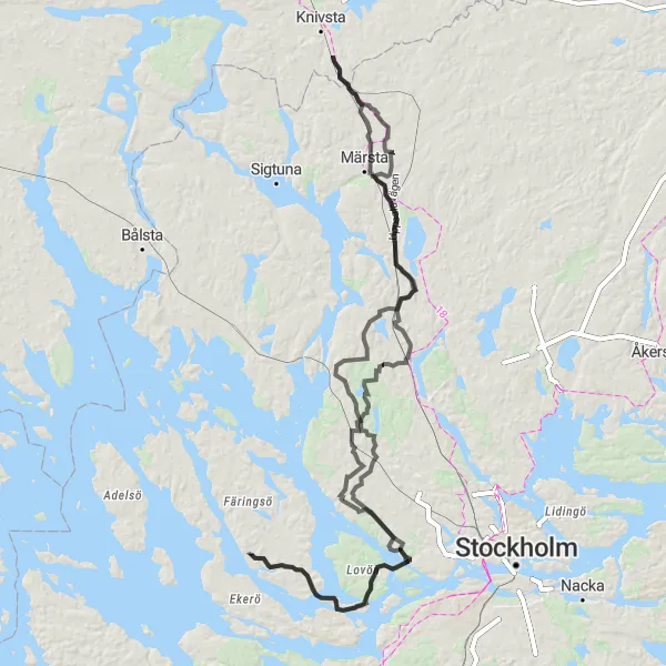 Map miniature of "Stenhamra to Väsbylund Loop" cycling inspiration in Stockholm, Sweden. Generated by Tarmacs.app cycling route planner