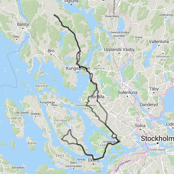 Kartminiatyr av "Utforska Stockholms landsbygd" cykelinspiration i Stockholm, Sweden. Genererad av Tarmacs.app cykelruttplanerare