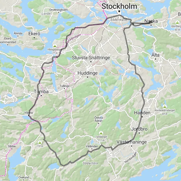 Map miniature of "The Ultimate Stockholm Adventure" cycling inspiration in Stockholm, Sweden. Generated by Tarmacs.app cycling route planner