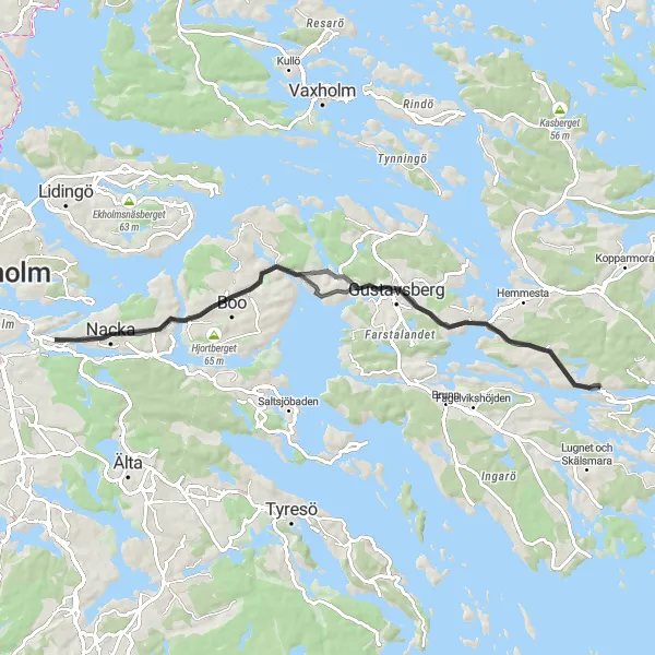 Map miniature of "Sundbyholm Loop" cycling inspiration in Stockholm, Sweden. Generated by Tarmacs.app cycling route planner