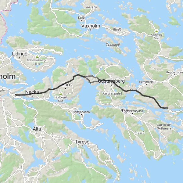 Map miniature of "Gustavsberg Circuit" cycling inspiration in Stockholm, Sweden. Generated by Tarmacs.app cycling route planner