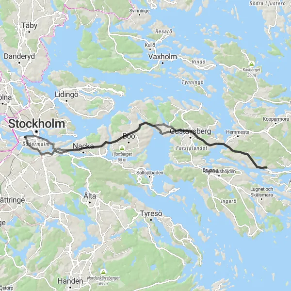 Map miniature of "Island-to-Island Tour" cycling inspiration in Stockholm, Sweden. Generated by Tarmacs.app cycling route planner