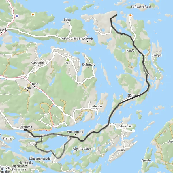 Kartminiatyr av "Djurö Loop" cykelinspiration i Stockholm, Sweden. Genererad av Tarmacs.app cykelruttplanerare