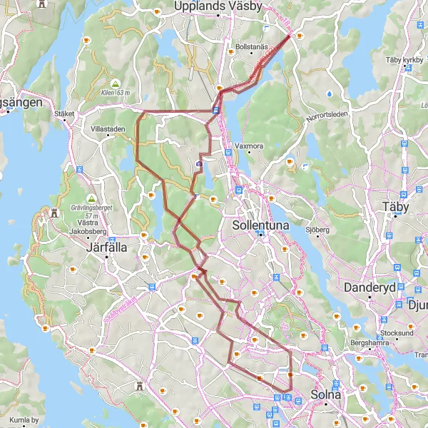 Kartminiatyr av "Spännande grustur till Sollentuna och Granholmstoppen" cykelinspiration i Stockholm, Sweden. Genererad av Tarmacs.app cykelruttplanerare