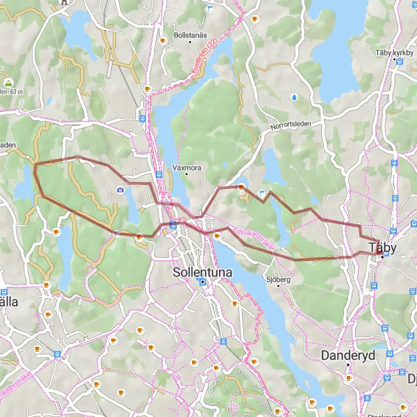 Map miniature of "Gravel Adventure near Täby" cycling inspiration in Stockholm, Sweden. Generated by Tarmacs.app cycling route planner