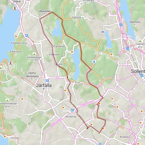 Kartminiatyr av "Grusväg runt Tensta" cykelinspiration i Stockholm, Sweden. Genererad av Tarmacs.app cykelruttplanerare