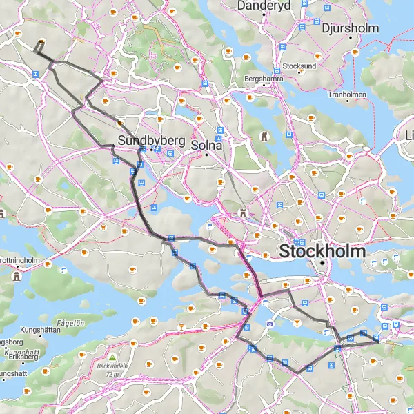 Map miniature of "Ormberget and Hammarby" cycling inspiration in Stockholm, Sweden. Generated by Tarmacs.app cycling route planner