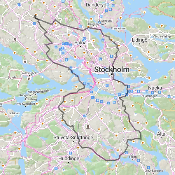 Map miniature of "Stockholm South Loop" cycling inspiration in Stockholm, Sweden. Generated by Tarmacs.app cycling route planner