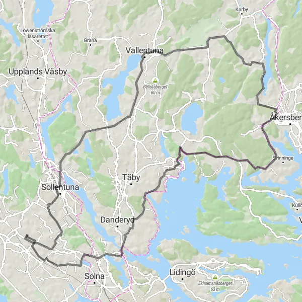 Map miniature of "Tensta to Kista Loop" cycling inspiration in Stockholm, Sweden. Generated by Tarmacs.app cycling route planner