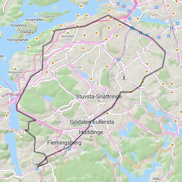 Map miniature of "Tullinge to Masmoberget and back" cycling inspiration in Stockholm, Sweden. Generated by Tarmacs.app cycling route planner