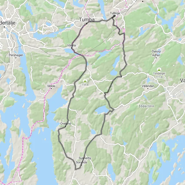 Map miniature of "Gustavsberg Loop" cycling inspiration in Stockholm, Sweden. Generated by Tarmacs.app cycling route planner