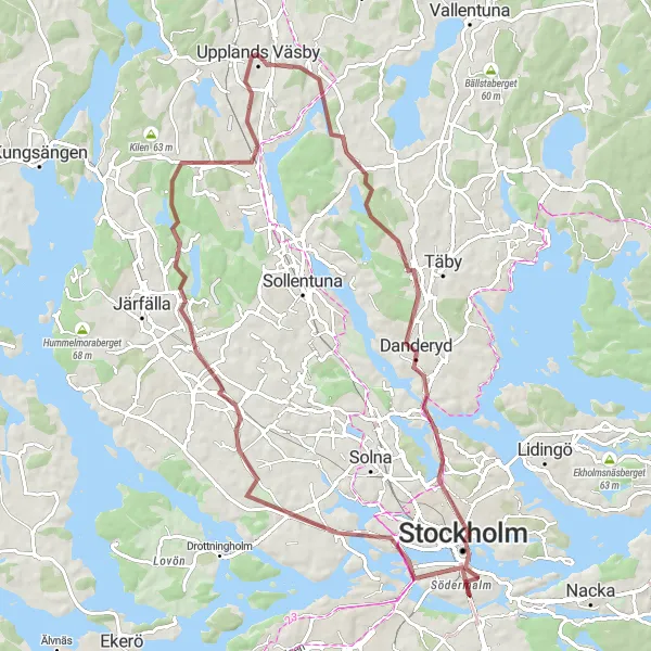 Map miniature of "Upplands Väsby Gravel Adventure" cycling inspiration in Stockholm, Sweden. Generated by Tarmacs.app cycling route planner