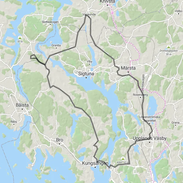 Map miniature of "Scenic Road Cycling Route to Upplands Väsby" cycling inspiration in Stockholm, Sweden. Generated by Tarmacs.app cycling route planner