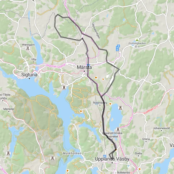 Map miniature of "Upplands Väsby and Märsta Scenic Ride" cycling inspiration in Stockholm, Sweden. Generated by Tarmacs.app cycling route planner