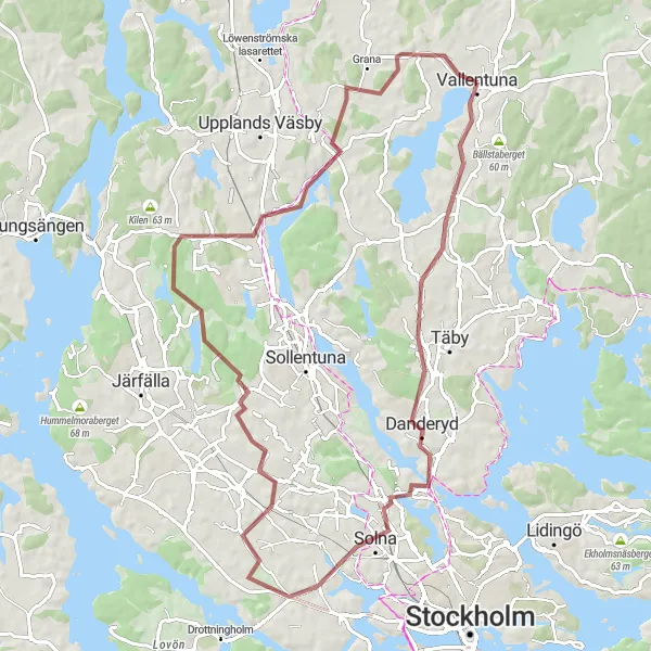 Map miniature of "Vallentuna to Rotebro Loop (Gravel)" cycling inspiration in Stockholm, Sweden. Generated by Tarmacs.app cycling route planner