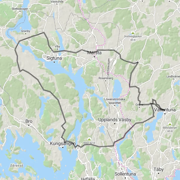 Map miniature of "Rotebro to Märsta Road Tour" cycling inspiration in Stockholm, Sweden. Generated by Tarmacs.app cycling route planner