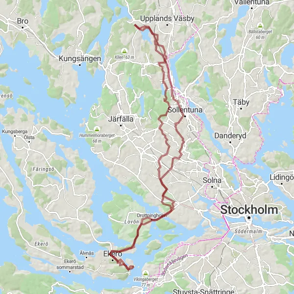 Map miniature of "Gravel Adventure to Bromma Kyrka and Granholmstoppen" cycling inspiration in Stockholm, Sweden. Generated by Tarmacs.app cycling route planner