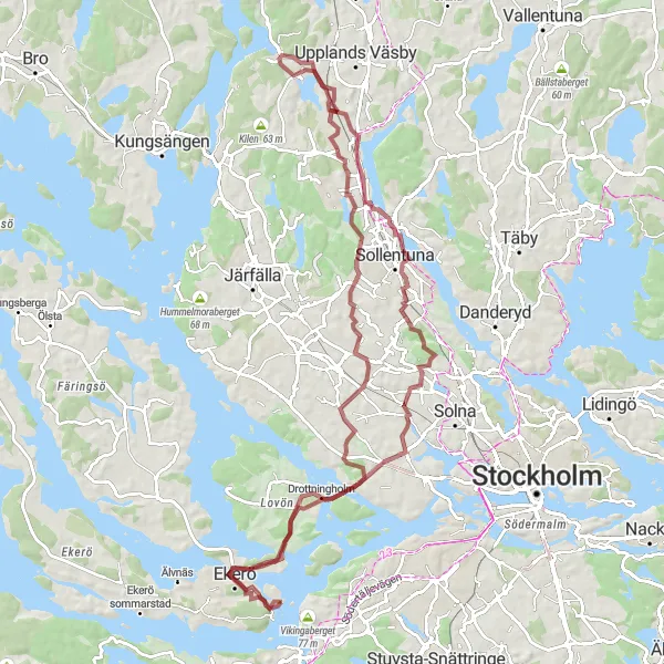 Map miniature of "Vårby and Bromma Gravel Ride" cycling inspiration in Stockholm, Sweden. Generated by Tarmacs.app cycling route planner