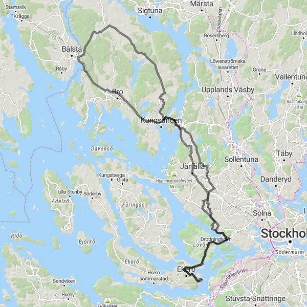 Map miniature of "Legendary Climb to Grävlingsberget" cycling inspiration in Stockholm, Sweden. Generated by Tarmacs.app cycling route planner