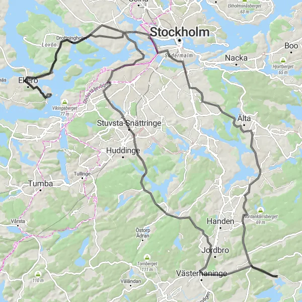 Map miniature of "Bromma and Ekerö Exploration" cycling inspiration in Stockholm, Sweden. Generated by Tarmacs.app cycling route planner