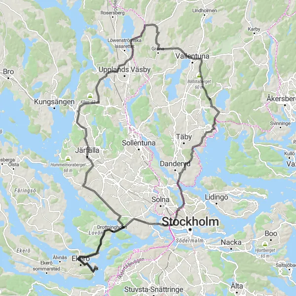 Kartminiatyr av "Stockholm Landsvägscykeläventyr" cykelinspiration i Stockholm, Sweden. Genererad av Tarmacs.app cykelruttplanerare