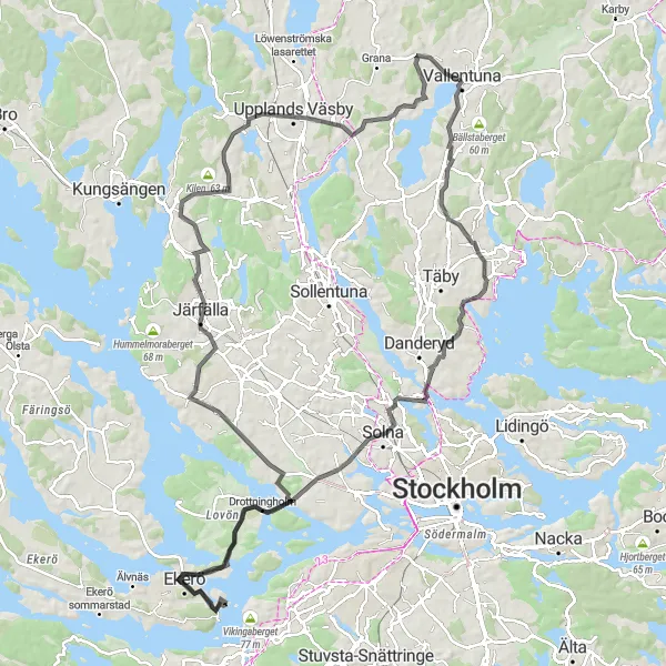 Kartminiatyr av "Utforska Stockholms omgivningar på denna roadcykelrunda" cykelinspiration i Stockholm, Sweden. Genererad av Tarmacs.app cykelruttplanerare