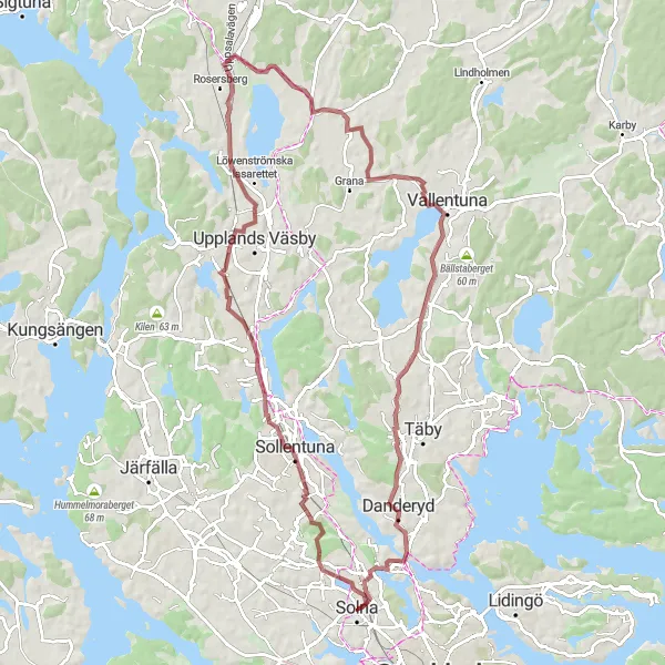 Map miniature of "Scenic Gravel Route Near Vasastan" cycling inspiration in Stockholm, Sweden. Generated by Tarmacs.app cycling route planner