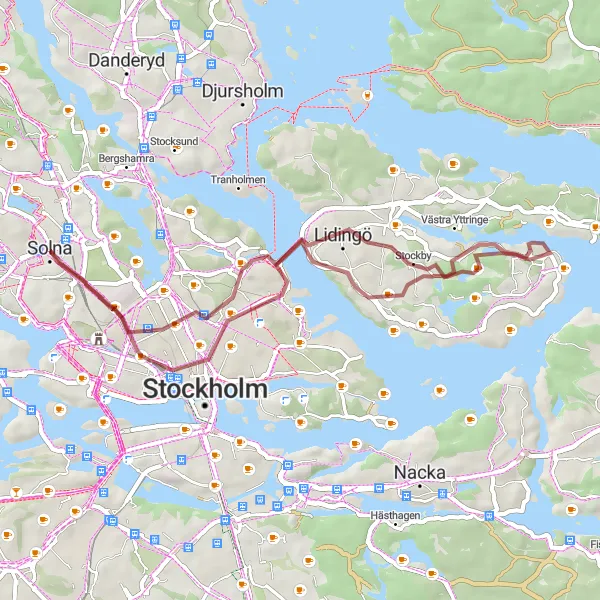 Map miniature of "Gravel Adventure" cycling inspiration in Stockholm, Sweden. Generated by Tarmacs.app cycling route planner