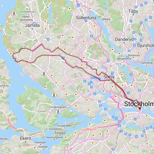 Map miniature of "Scenic Gravel Route" cycling inspiration in Stockholm, Sweden. Generated by Tarmacs.app cycling route planner