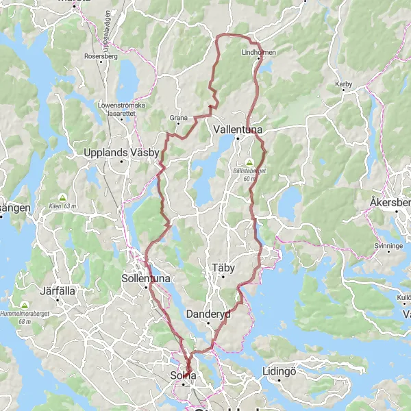 Map miniature of "Nature Expedition" cycling inspiration in Stockholm, Sweden. Generated by Tarmacs.app cycling route planner