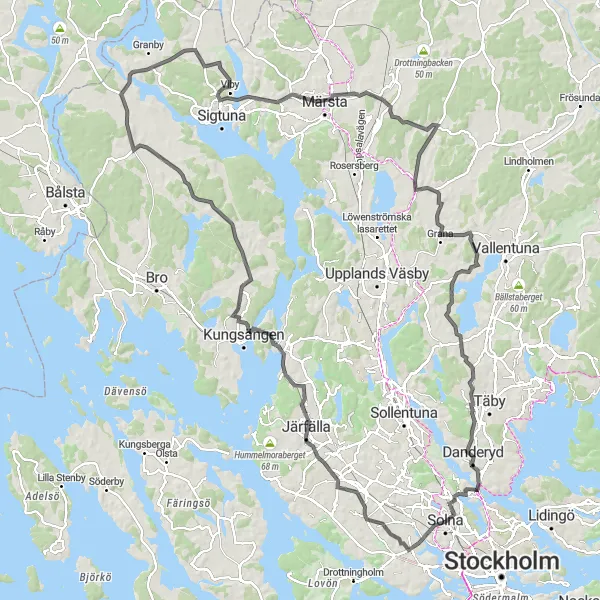 Map miniature of "Vasastan to the North" cycling inspiration in Stockholm, Sweden. Generated by Tarmacs.app cycling route planner