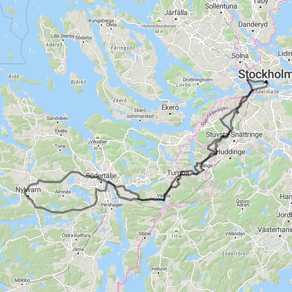 Map miniature of "Urban Exploration" cycling inspiration in Stockholm, Sweden. Generated by Tarmacs.app cycling route planner