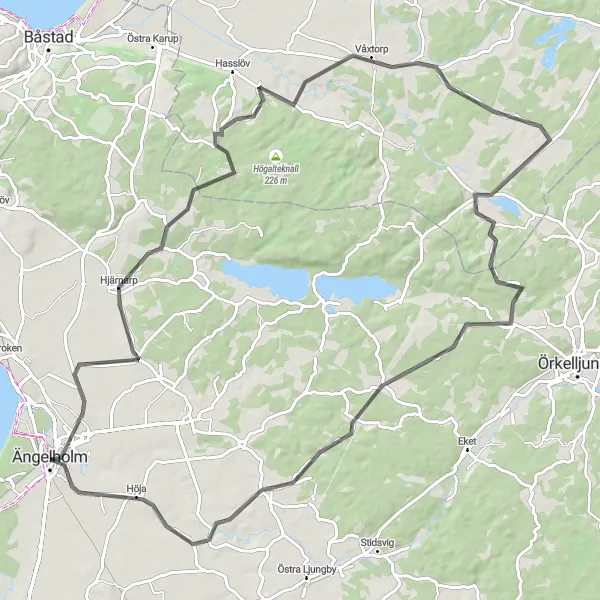 Map miniature of "Ängelholm to Höja Loop" cycling inspiration in Sydsverige, Sweden. Generated by Tarmacs.app cycling route planner