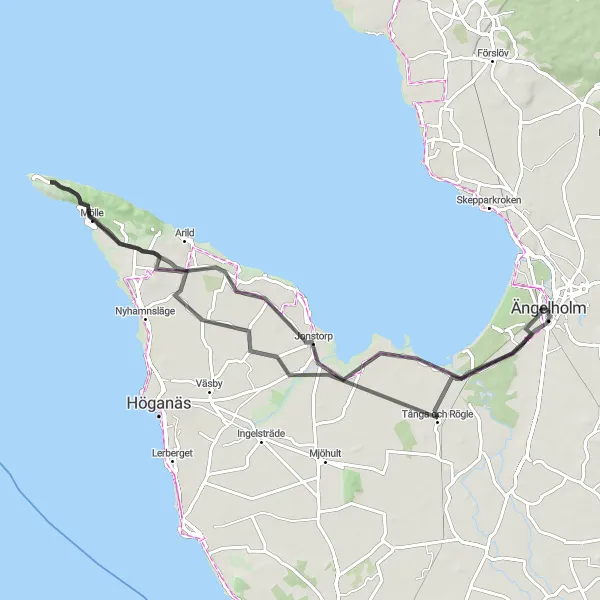 Map miniature of "Coastal Scenery and Charming Villages" cycling inspiration in Sydsverige, Sweden. Generated by Tarmacs.app cycling route planner