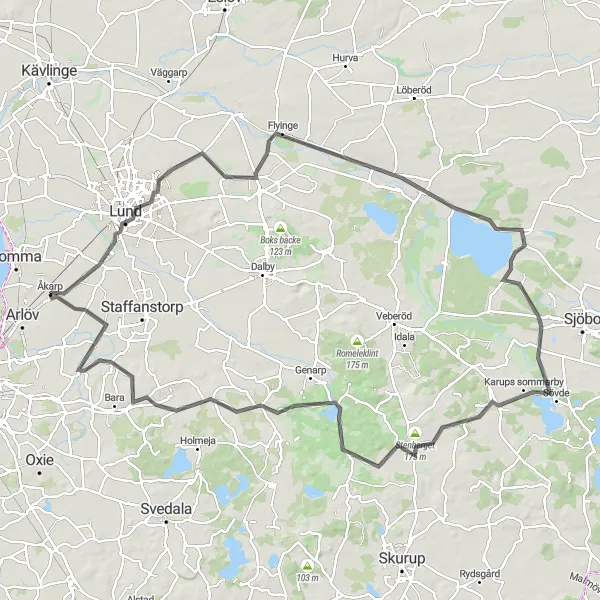 Map miniature of "The Blentarp Adventure" cycling inspiration in Sydsverige, Sweden. Generated by Tarmacs.app cycling route planner