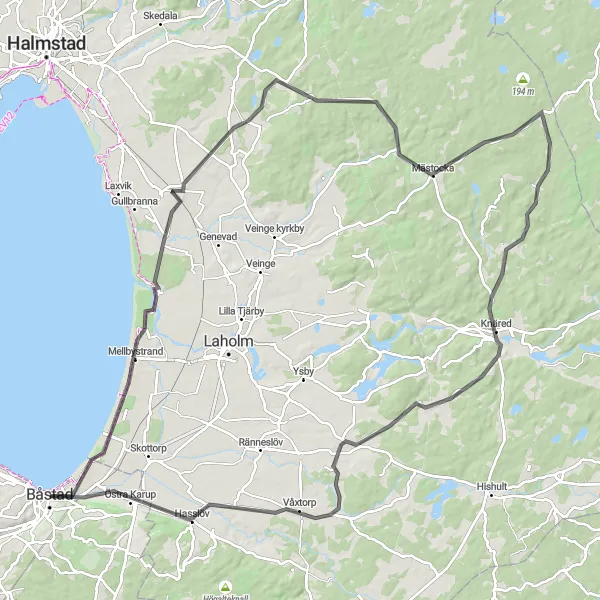 Map miniature of "Coastal and Inland Adventure" cycling inspiration in Sydsverige, Sweden. Generated by Tarmacs.app cycling route planner