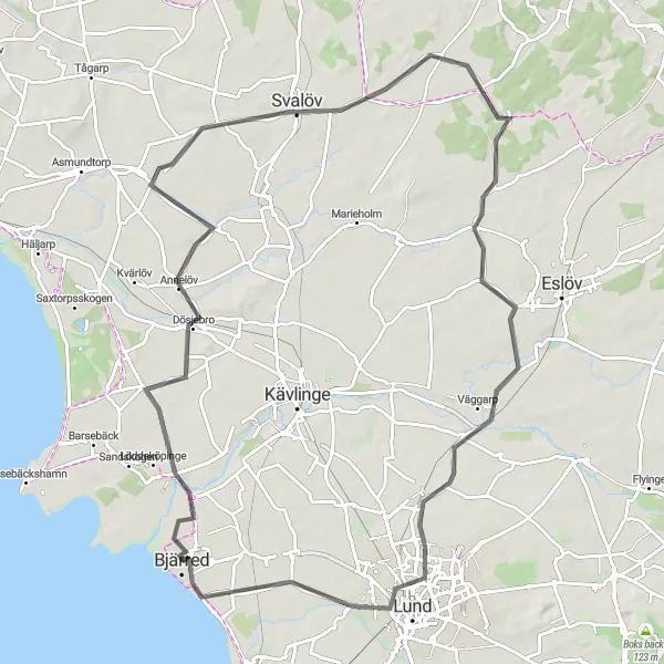 Map miniature of "The Annelöv Challenge" cycling inspiration in Sydsverige, Sweden. Generated by Tarmacs.app cycling route planner