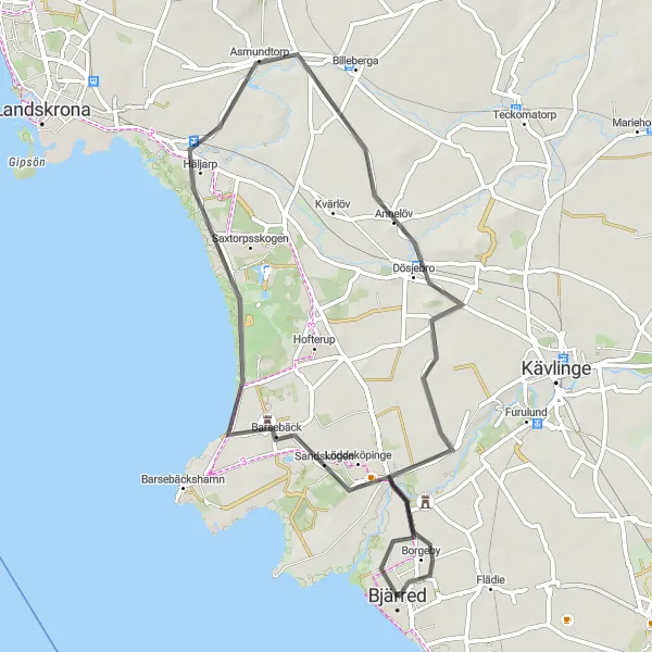 Map miniature of "Nature and Heritage" cycling inspiration in Sydsverige, Sweden. Generated by Tarmacs.app cycling route planner